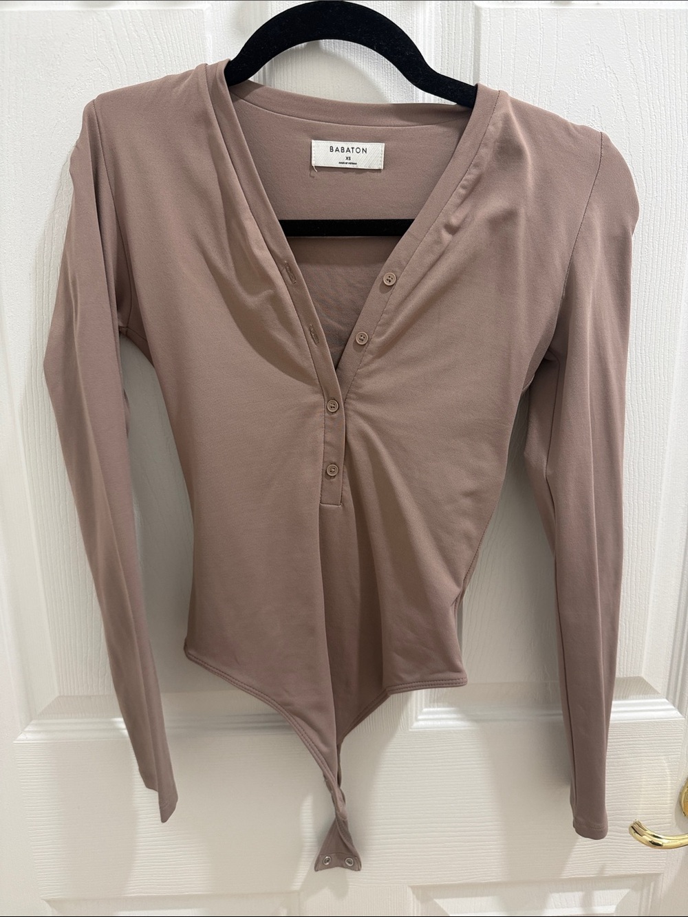 Babaton Mauve Taupe Long-Sleeve Snap-Front Bodysuit